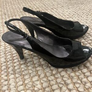 Nine West Patent Leather Platform Peep Toe Slingback Pumps